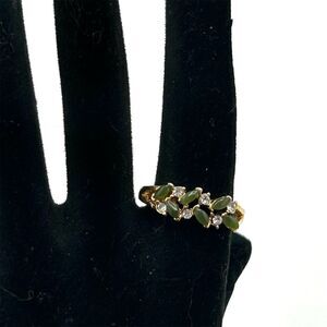 Vtg Jewelry Gold Tone Clear and Green Stones Costume 9.5 Ring